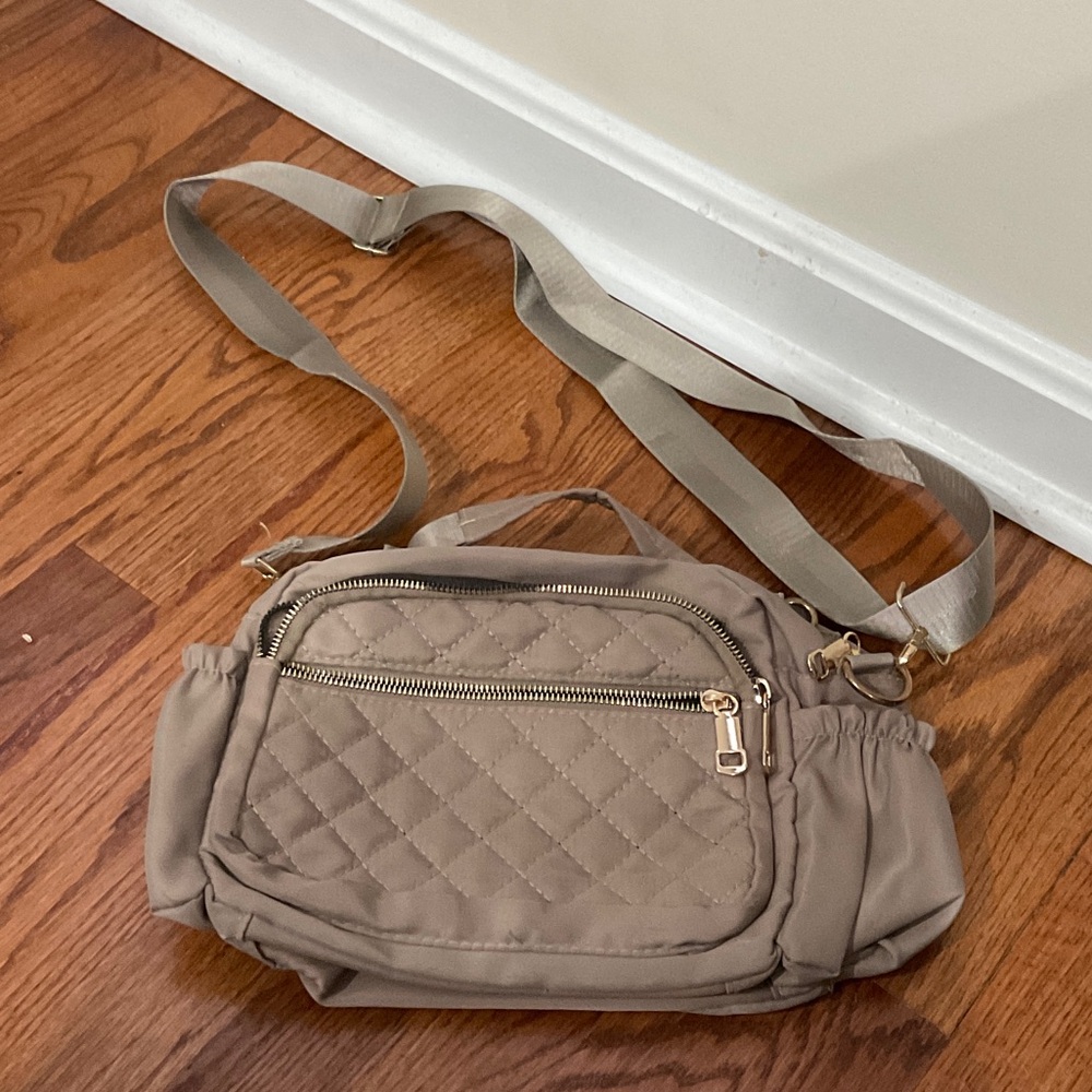 Elegant Taupe Quilted Crossbody Bag
